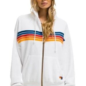 Aviator Nation Classic 5 Stripe Hoodie White